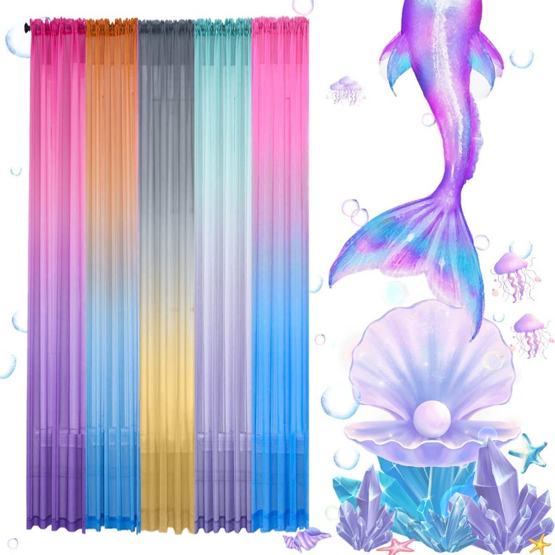 Yancorp Bedroom Curtains 63 inch Length Sheer Curtain Pink Purple Ombre Curtains Rod Pocket Drapes for Girls Living Room Mermaid Bedroom Decor, 1 Panel(Pink Purple, 40"x63") - Image 2
